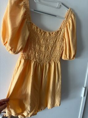Rhythm Yellow Smocked Romper with Puff Detail